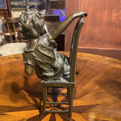 Figura in bronzo, Bambina con gatto, Firmato Iffland - immagine 4
