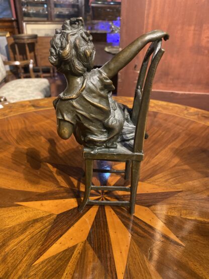 Figura in bronzo, Bambina con gatto, Firmato Iffland - immagine 5
