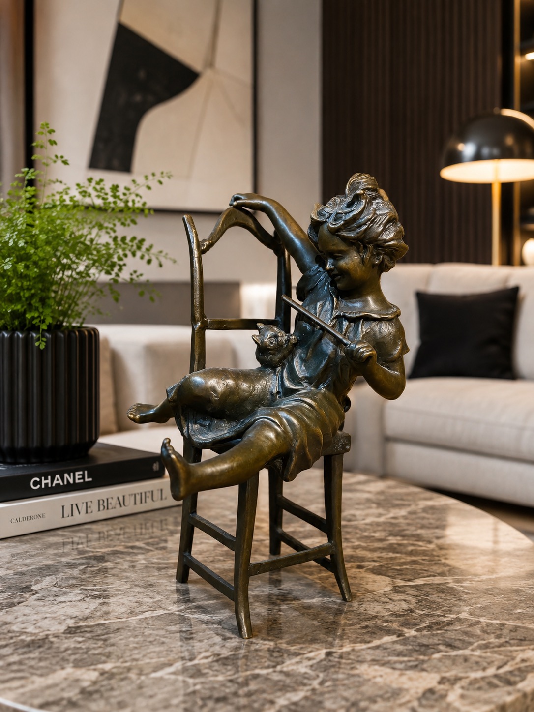 Figura in bronzo, Bambina con gatto, Firmato Iffland - immagine 8