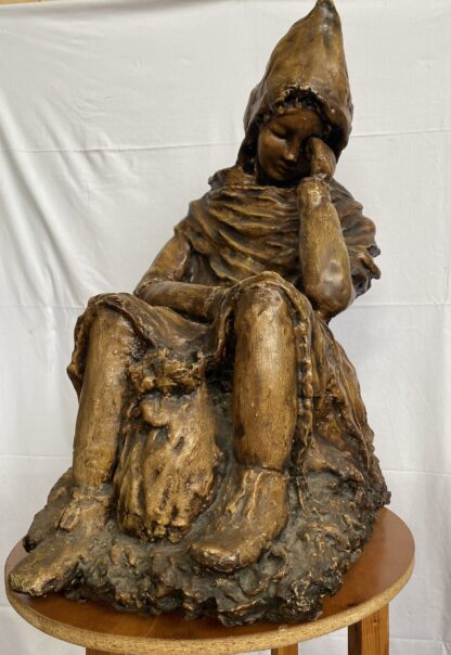 Scultura, Bambina pensierosa - 70 cm - Gesso, laccato - immagine 5