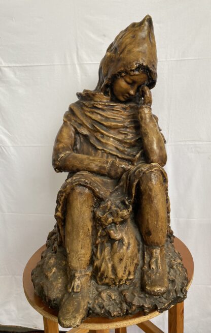 Scultura, Bambina pensierosa - 70 cm - Gesso, laccato