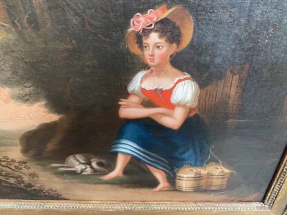 Antico dipinto  francese -  raffigurante Ritratto di bambina - immagine 4