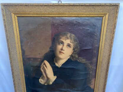 Oliografia ad olio su tela - giovane ragazza in posa angelica con le mani giunte - immagine 6