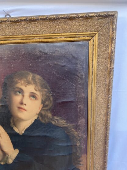 Oliografia ad olio su tela - giovane ragazza in posa angelica con le mani giunte - immagine 8