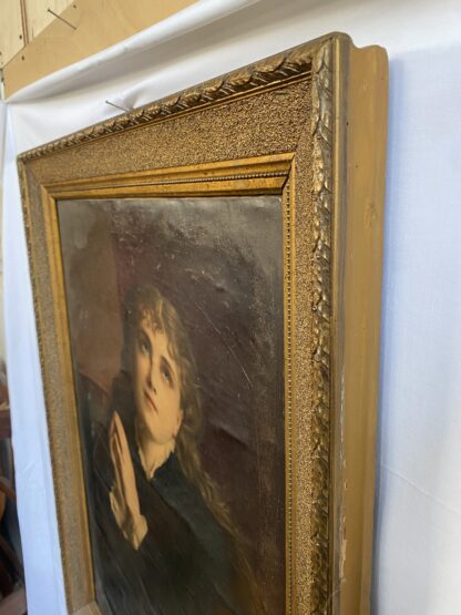 Oliografia ad olio su tela - giovane ragazza in posa angelica con le mani giunte - immagine 7
