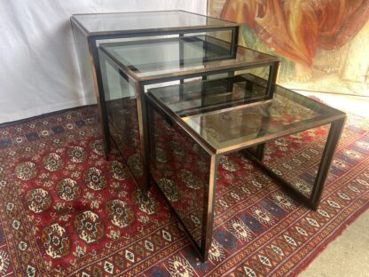 Tavolini ad incastro in ottone e vetro fumé di Renato Zevi, anni '60-'70, set di 3 - immagine 5