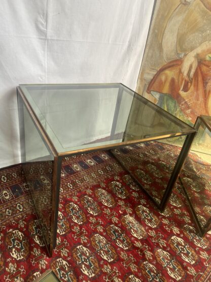 Tavolini ad incastro in ottone e vetro fumé di Renato Zevi, anni '60-'70, set di 3 - immagine 10