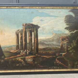 Grande  dipinto paesaggio con rovine olio su tela del XVIII secolo