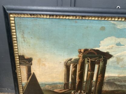 Grande  dipinto paesaggio con rovine olio su tela del XVIII secolo - immagine 6