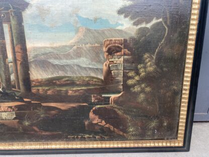 Grande  dipinto paesaggio con rovine olio su tela del XVIII secolo - immagine 3
