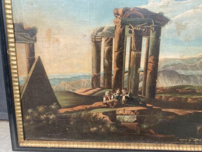 Grande  dipinto paesaggio con rovine olio su tela del XVIII secolo - immagine 8