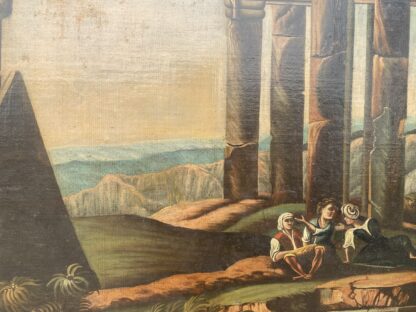 Grande  dipinto paesaggio con rovine olio su tela del XVIII secolo - immagine 11