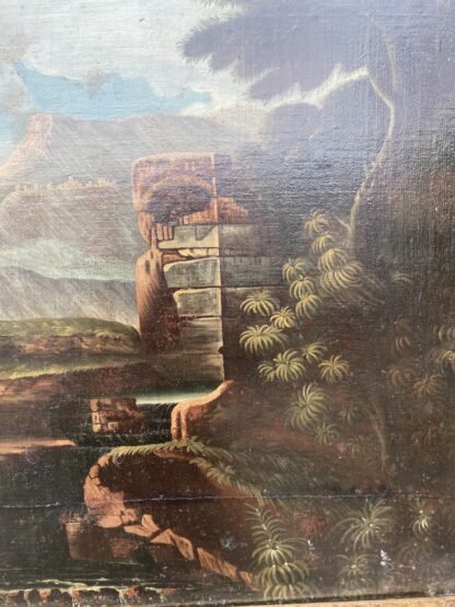 Grande  dipinto paesaggio con rovine olio su tela del XVIII secolo - immagine 12