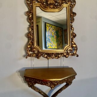 Console con specchiera in legno dorato