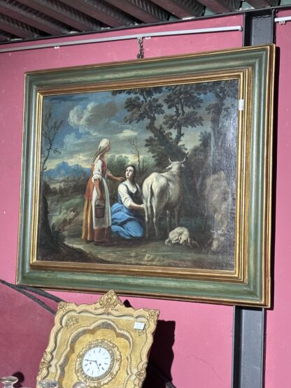 Antico dipinto paesaggio scena pastorale del XVIII secolo - immagine 3
