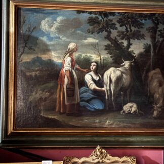 Antico dipinto paesaggio scena pastorale del XVIII secolo