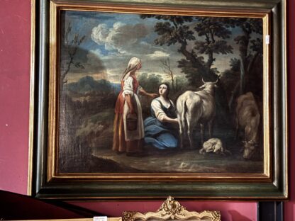 Antico dipinto paesaggio scena pastorale del XVIII secolo