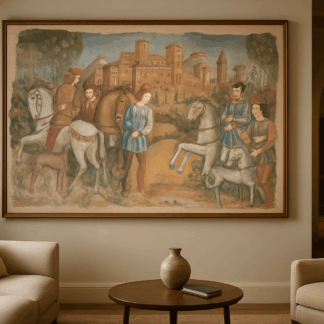 Grande quadro scena medievale - Stile affresco (205 x 140 cm)