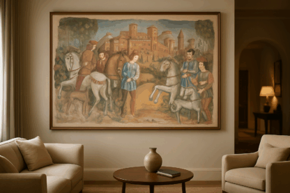 Grande quadro scena medievale - Stile affresco (205 x 140 cm)