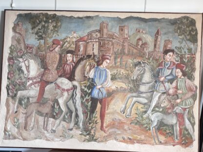 Grande quadro scena medievale - Stile affresco (205 x 140 cm) - immagine 3