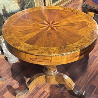 Tavolo rotondo intarsiato - fine XIX / inizio XX sec - Stile Biedermeier
