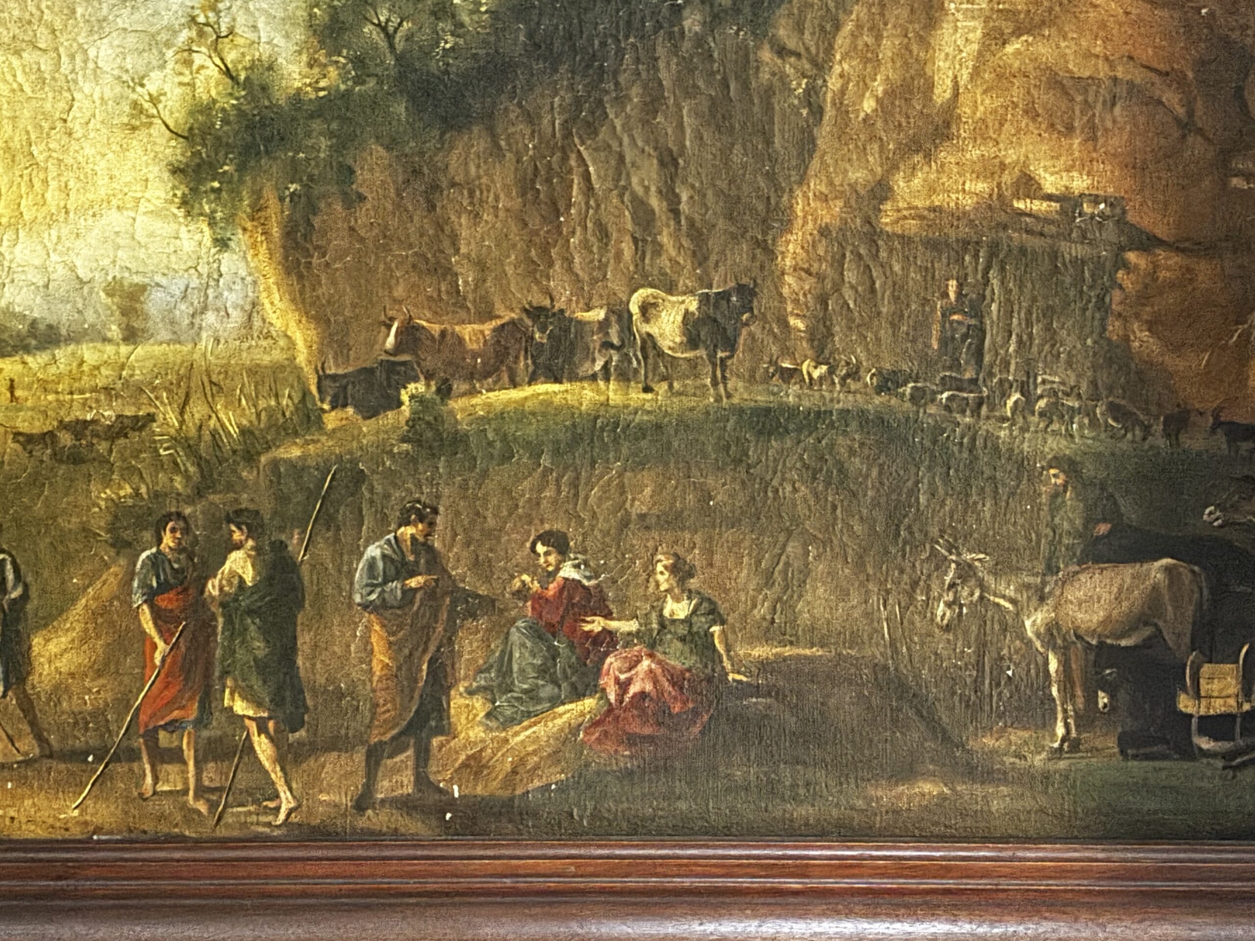 Coppia di dipinti del XVIII secolo - Scuola Romana - Paesaggi arcadici animati con figure e armenti - immagine 9
