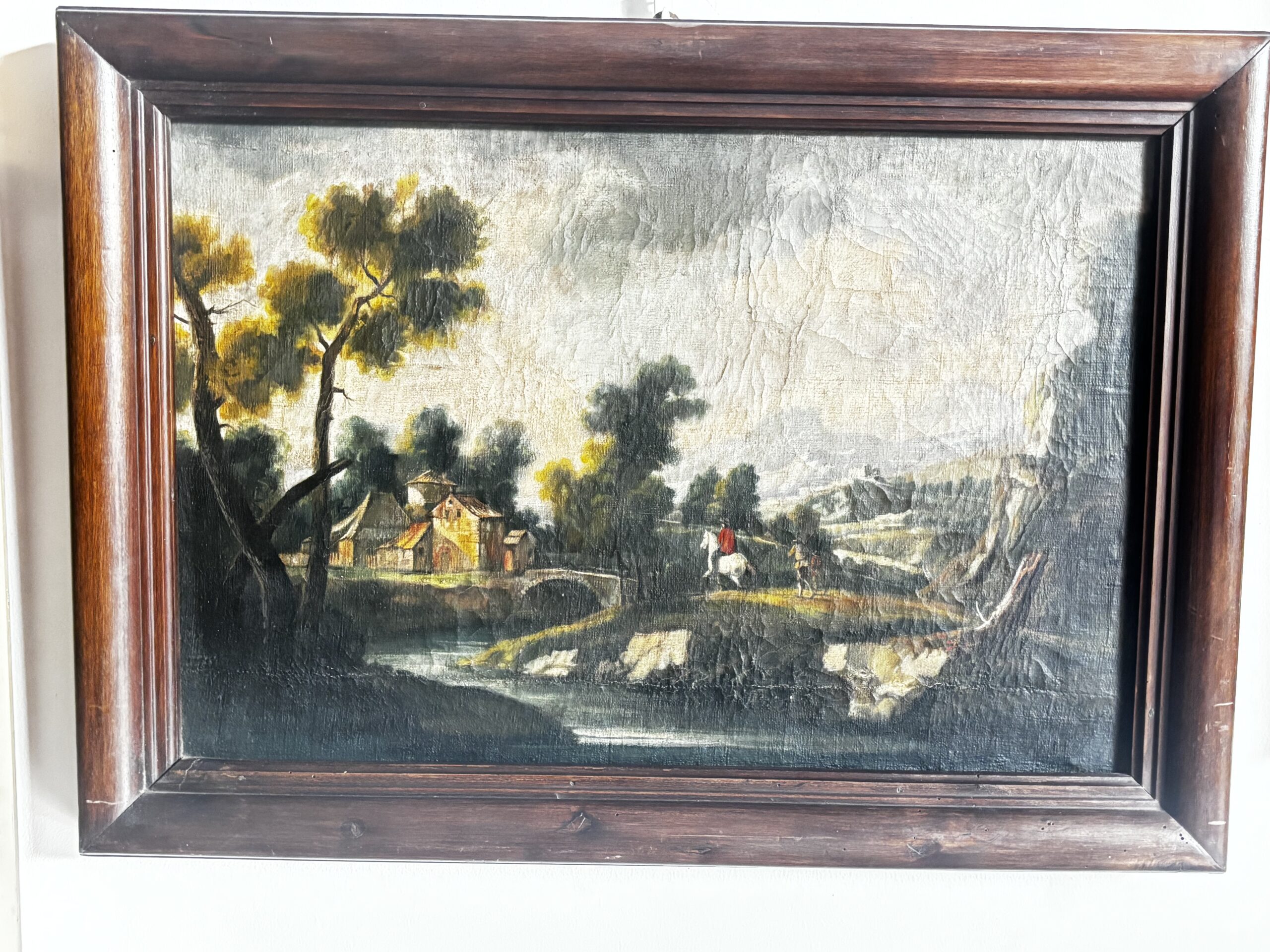 Coppia di dipinti del XVIII secolo - Scuola Romana - Paesaggi arcadici animati con figure e armenti - immagine 6