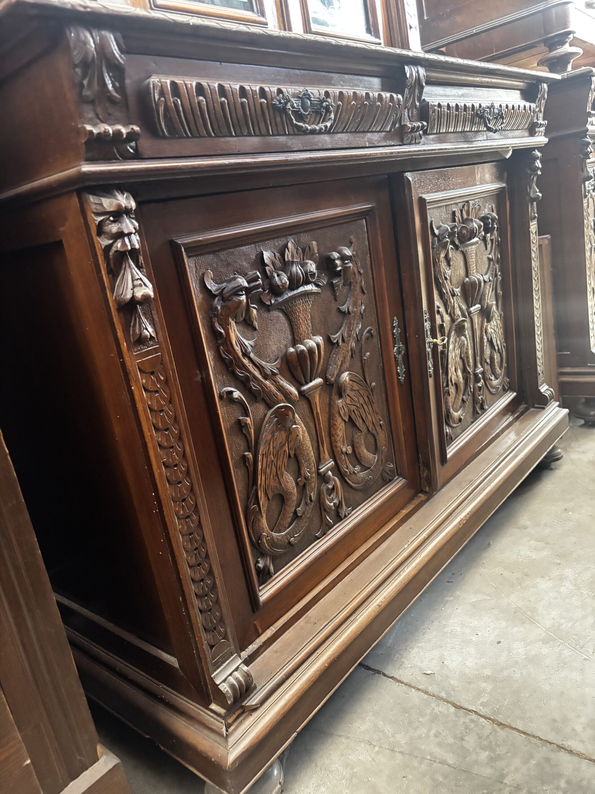 Credenza antica con alzata a vetrina – Fine '800 Stile Neorinascimentale - immagine 12