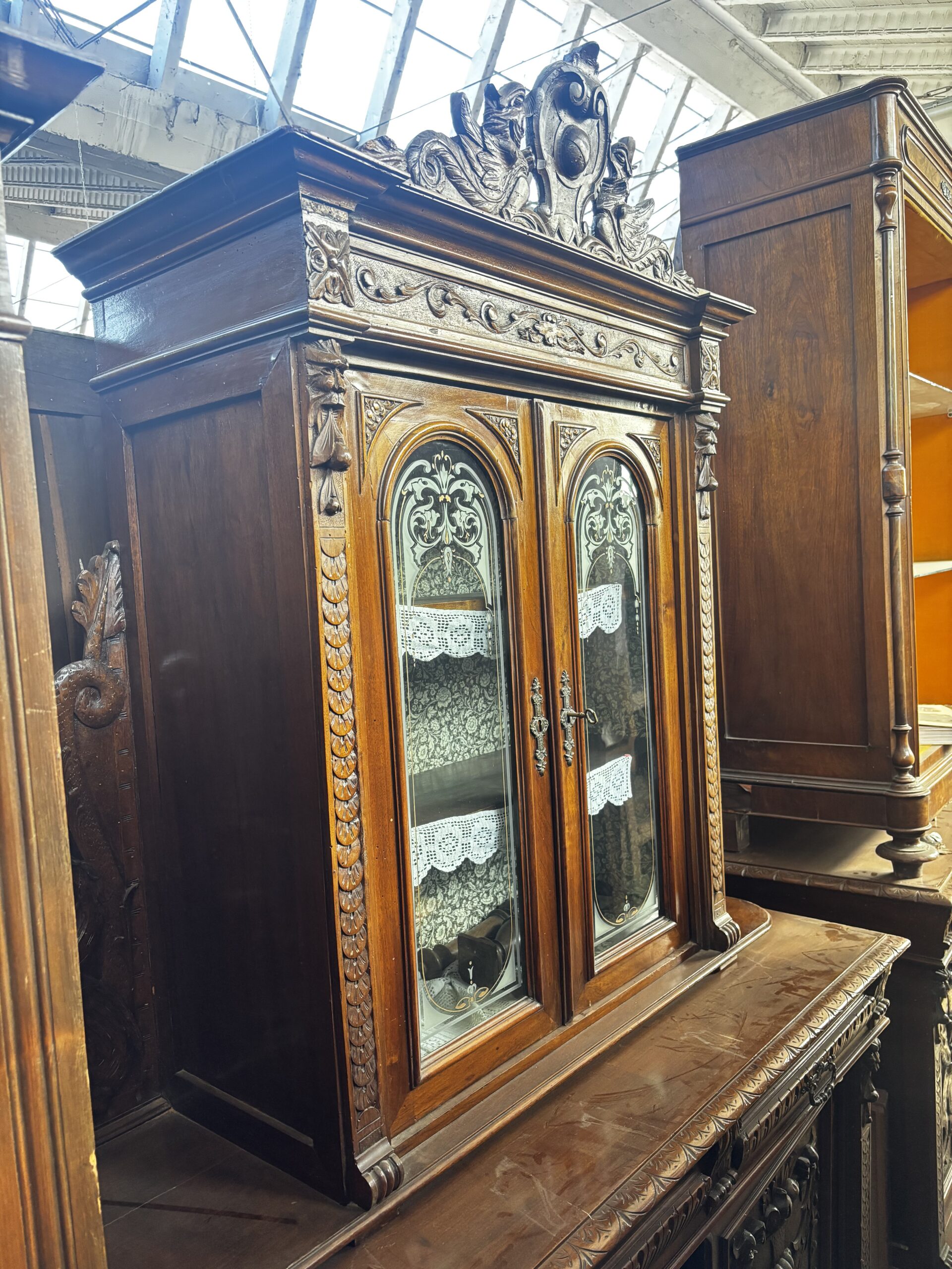 Credenza antica con alzata a vetrina – Fine '800 Stile Neorinascimentale - immagine 11