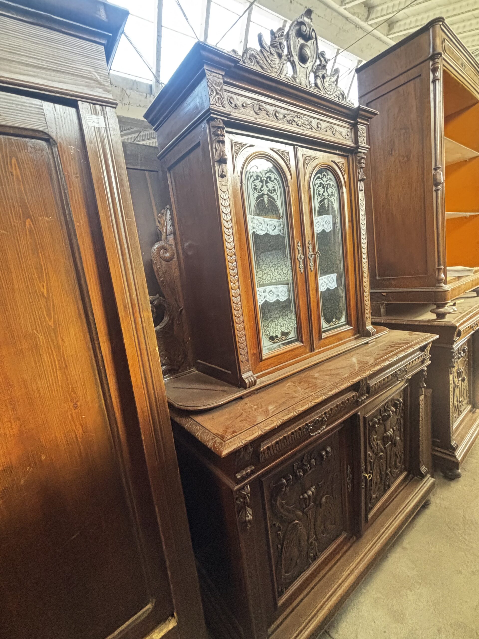 Credenza antica con alzata a vetrina – Fine '800 Stile Neorinascimentale - immagine 8